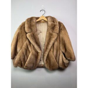 Vintage Mink Fur Capelet Stole Hollywood Glam USA Bridal Wedding Pockets